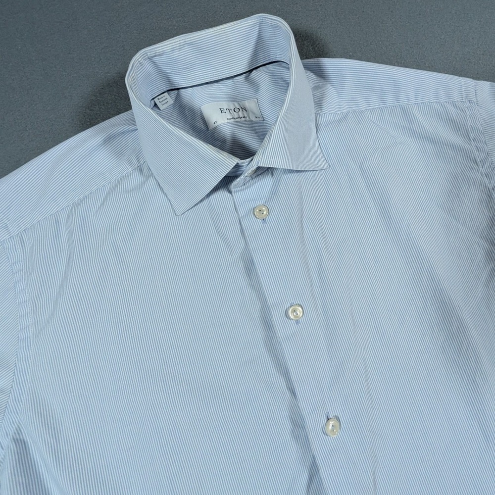Eton Dress Shirt Mens 16.5 42 Contemporary Fit Blue White Stripe Long Sleeve
